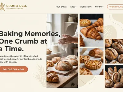 Crumb & Co,Artisan Bakehouse Website Concept, bakery website branding ecommerce design food website grid layout hero section landing page design minimal design modern ui typography ui design ux design warm design web design website concept