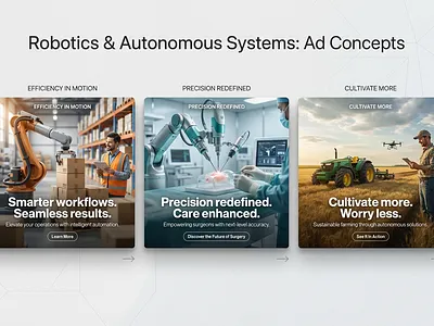 Robotics & Autonomous Systems,Ad Concept Exploration. ad design ai automation creative direction dashboard ui industrial design landing page minimal design modern ui robotics saas tech design ui design web design