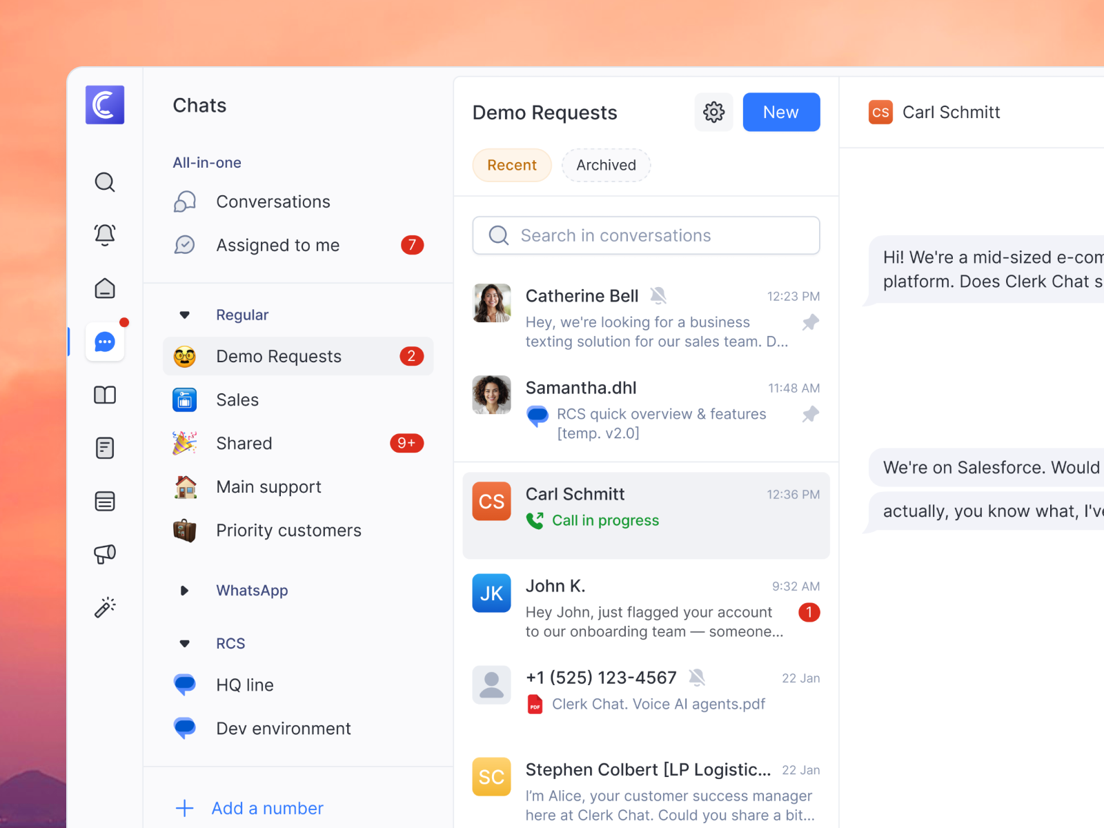 Conversation section chat chat ui clean ui conversation interface messages messaging center product ui