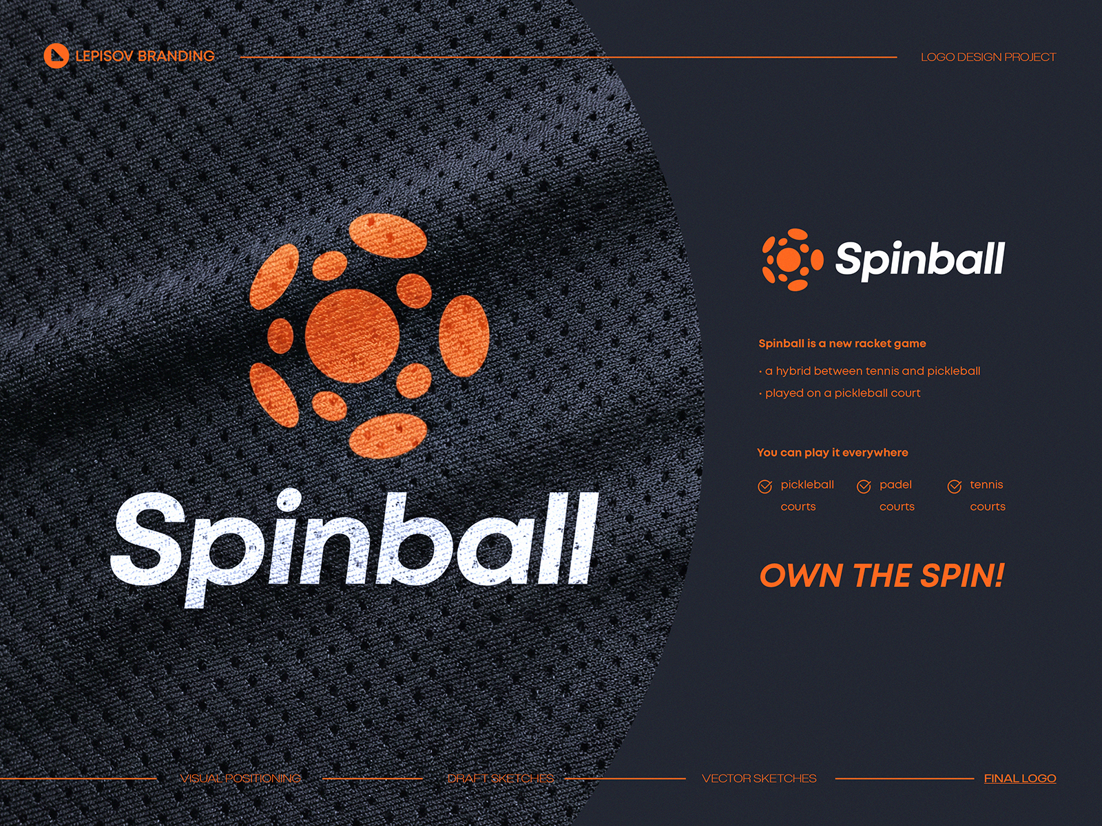 Spinball - Racket Game Logo Design apparell ball branding fitness gradient icon identity lepisov logo merch padel pickleball racket sport tennis