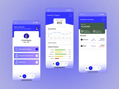 Education & Investment Progress App UI analytics dashboard app design clean design data visualization edtech education app finance app fintech gradient ui investment app minimal ui mobile app modern ui student app ui design ux design