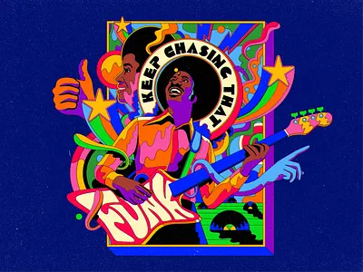Keep Chasing That Funk afro beat collage design funk funky groove grrovy illustration life music pop psychedelic retro seventies surrealism typography vector vintage wisdom