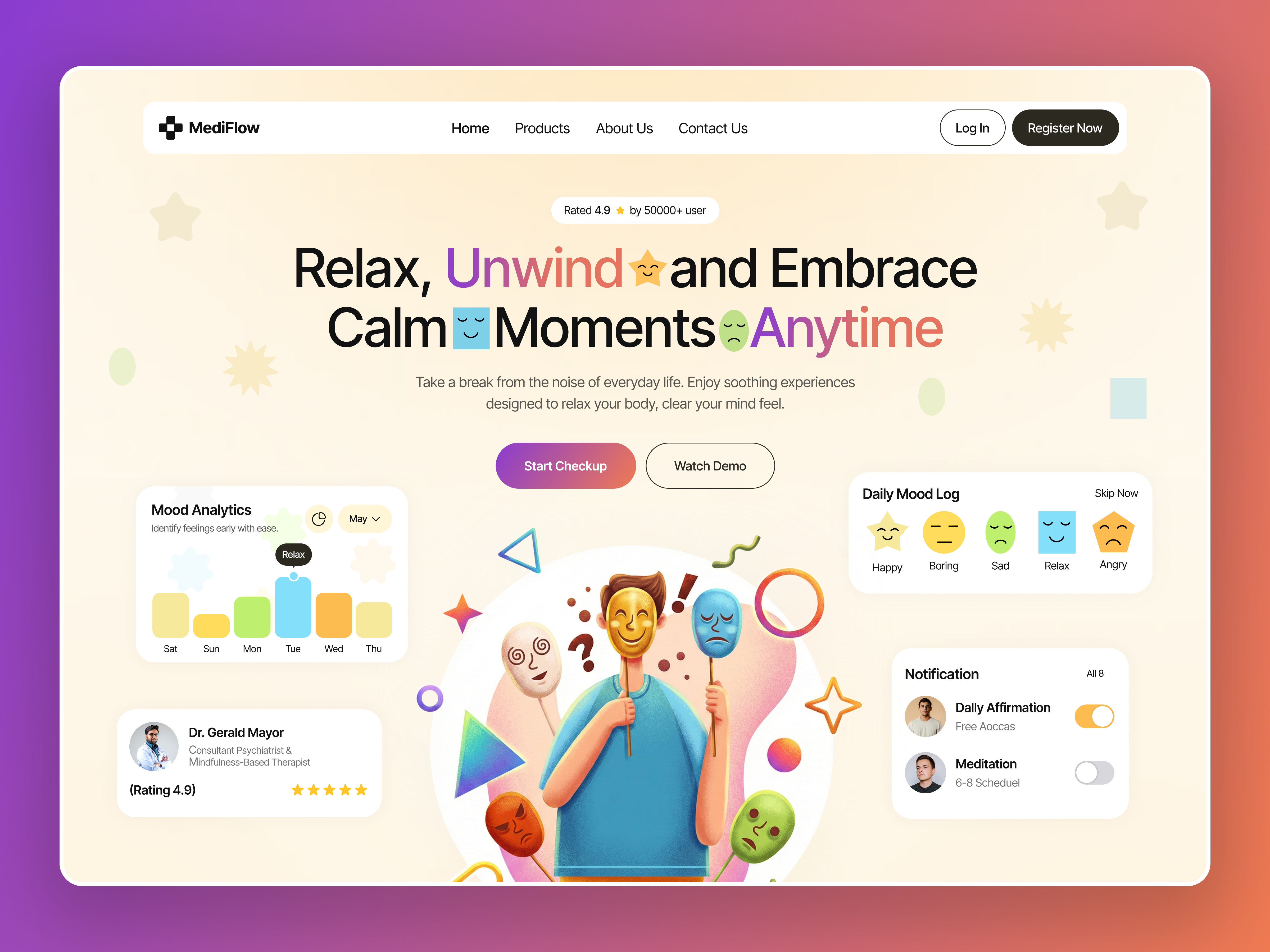 MediFlow – Mental Wellness & Mood Tracking Landing Page 🌿🧠 app app design best web design clinic website doctor website finance health health website hospital website medical website design mental health websites mobile app mobile website modern website product saas website ui ux web ui