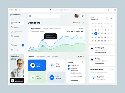 Healthcare Patient Portal Web Dashboard custom enterprise software dashboard dashboard ui data visualization healthcare medical app modern dashboard popular schedule ui ui design ui ux design web web app web application design web interface