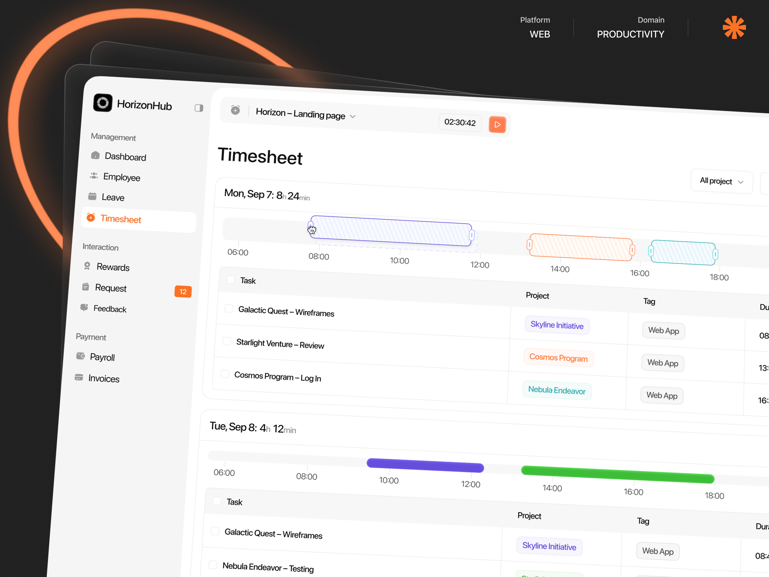Time Tracking Web App Design – Horizon Hub