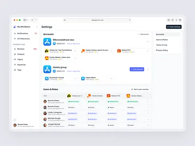 Account & User Management Review Dashboard accounts admin analytics b2b crm dashboard dataviz enterprise management panel permissions platform roles saas settings system team ui ux workspace