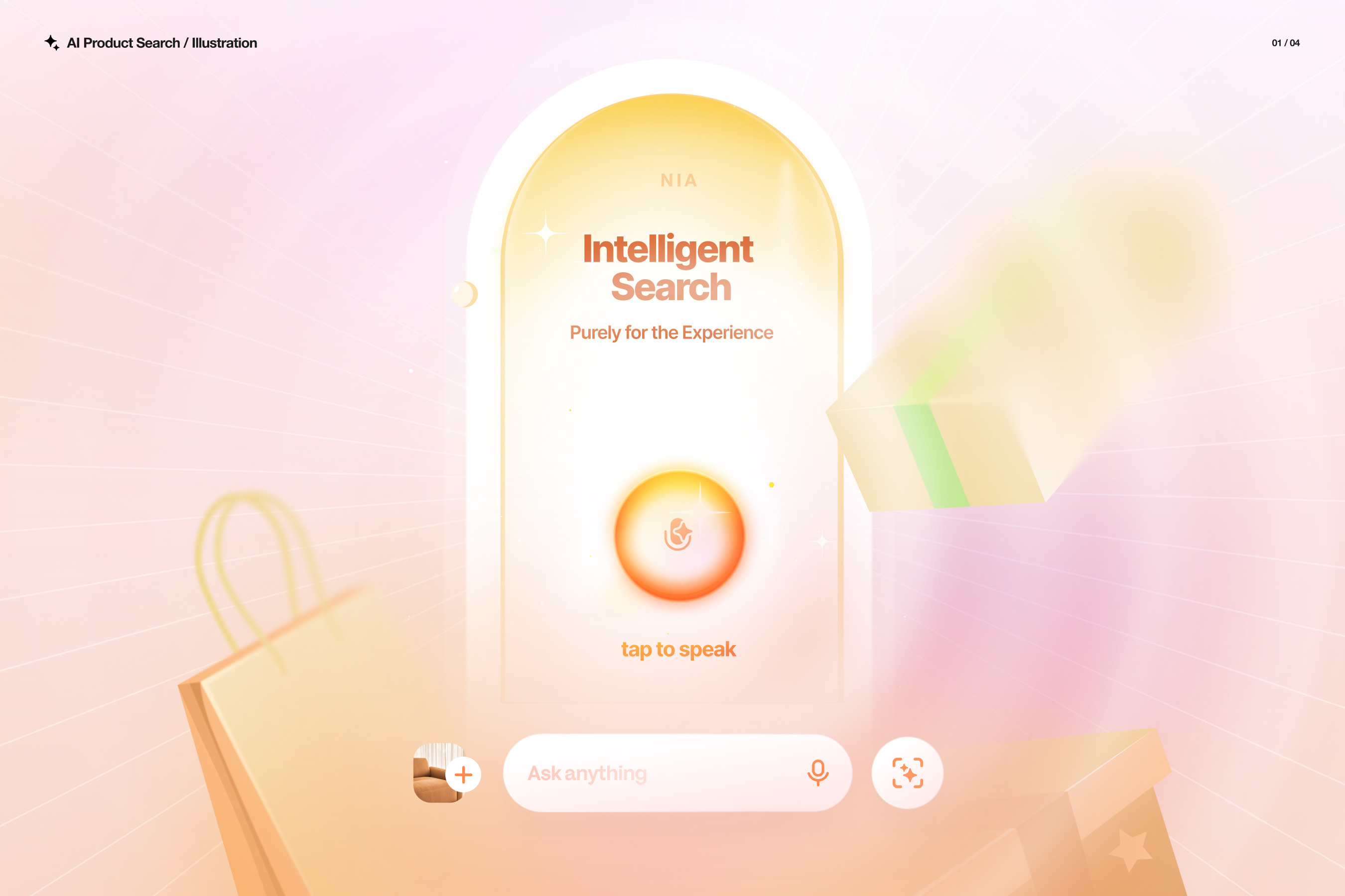 AI Product Search / Illustration 2026 3d ai animation branding button design graphic design illustration latest logo motion graphics new search trend typography ui uiux