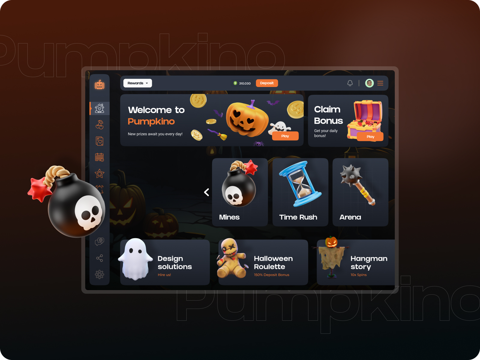 Pumpkino- An Experimental new Casino Experience 3d branding crypto casino graphic design igaming online casino ui ux