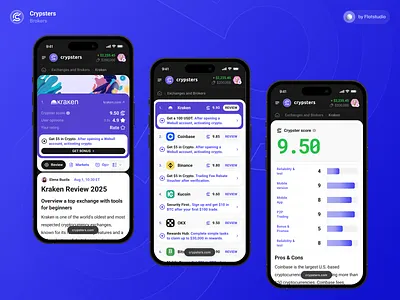 Crypsters: Brokers Page Mobile Design brokers card crypsters crypto cryptocurrency design exchange interface light list platform read review ui ui ux ux web website