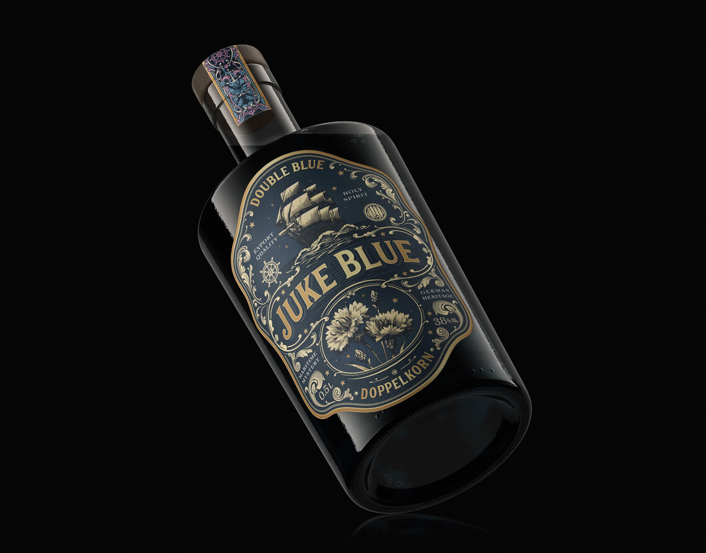 Juke Blue Doppelkorn alcohol artisan bottle bottle label bourbon branding distillery gin graphic design label liquor logo nautical rum ship spirit vintage vodka whiskey whisky