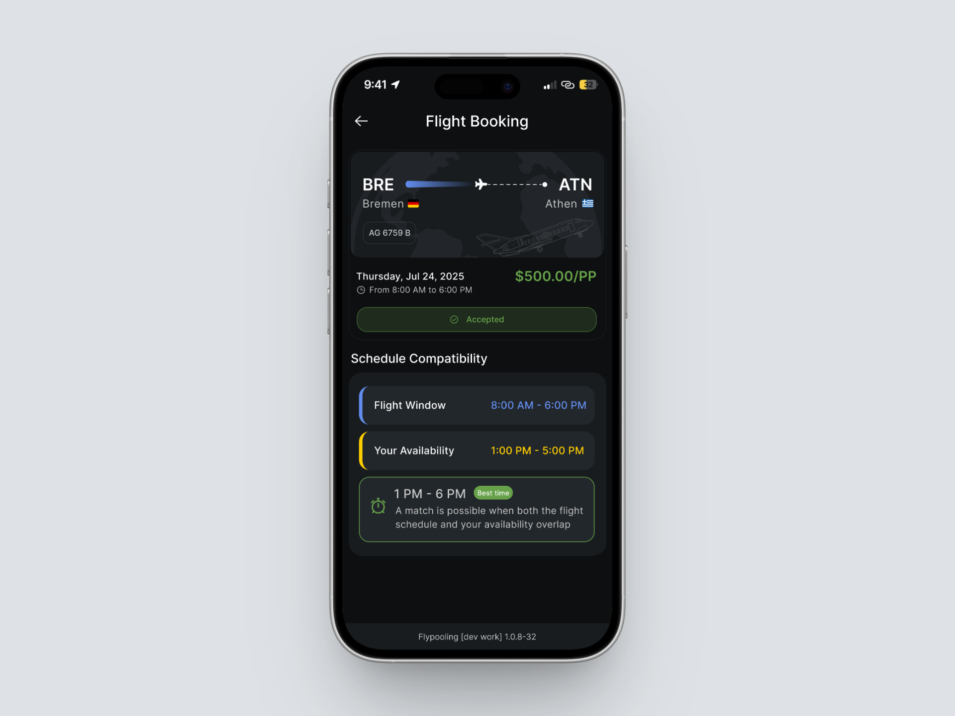 Example of Flight-Pooling UI Screen