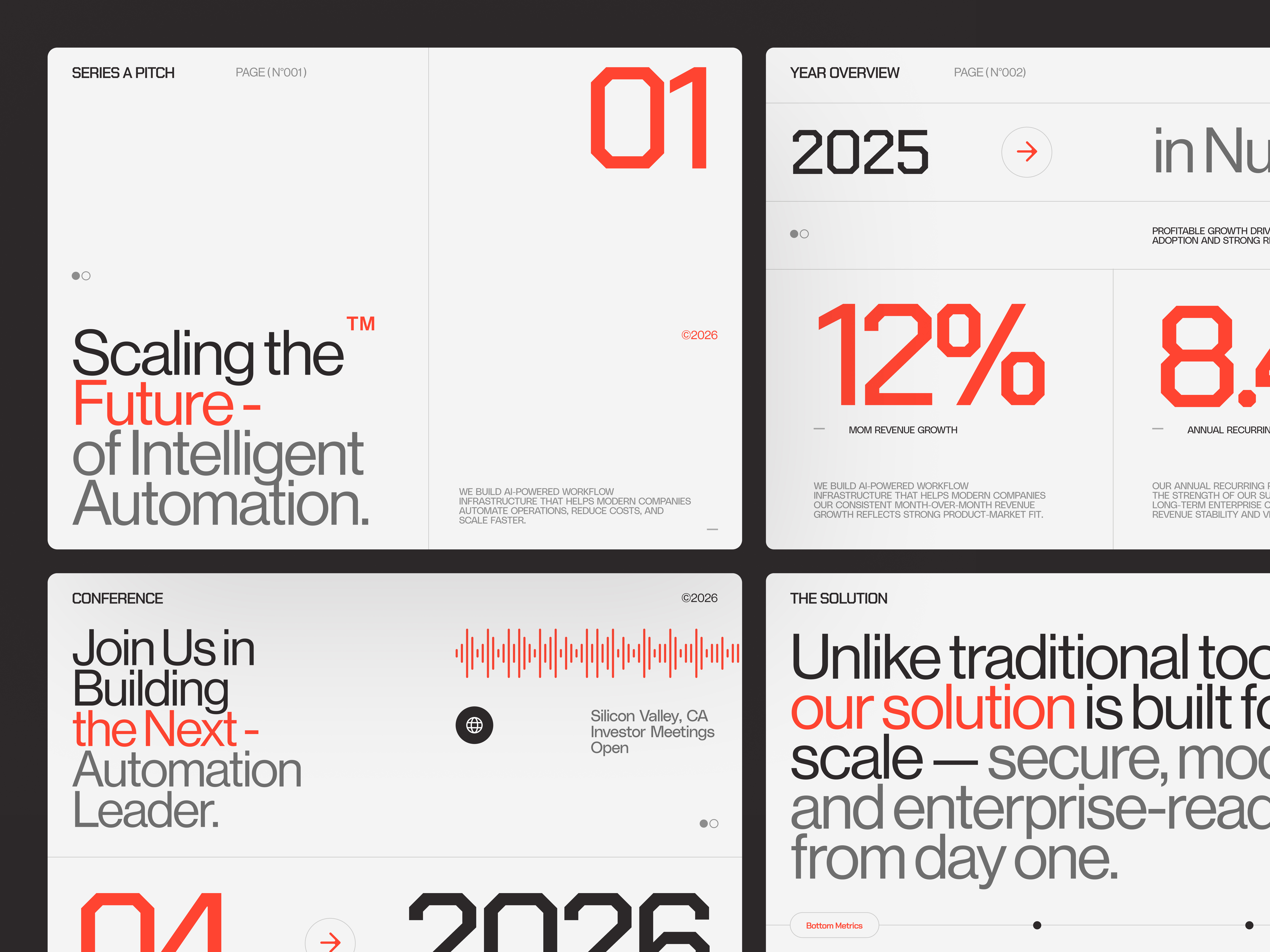 Investor Pitch Deck Design 🚀 branding business graphic design investor investor deck minimalist pitch pitch deck pitch deck design pitchdeck presentation presentation design slide slide deck slide design swiss design template typography ui design