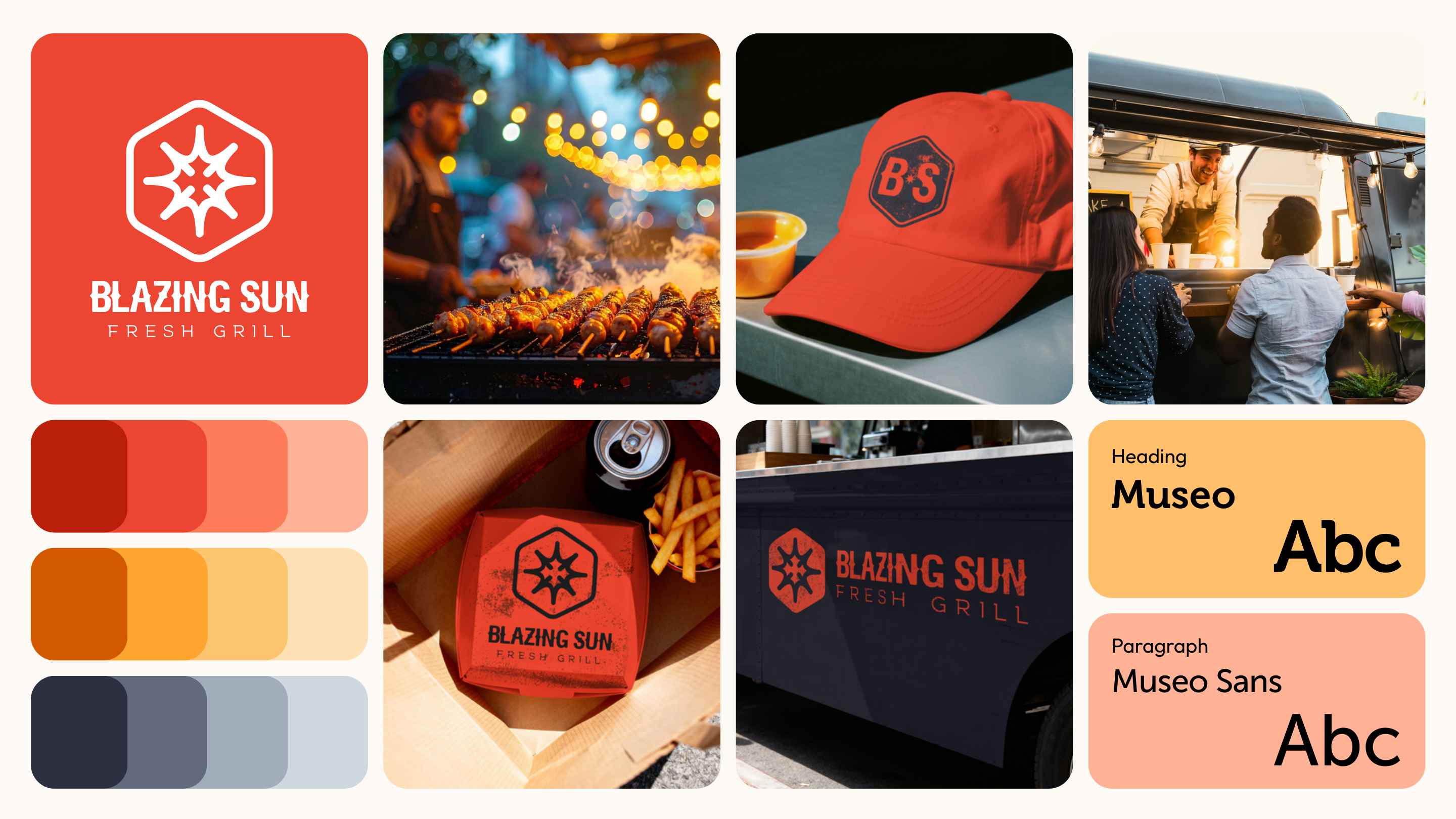 Blazing Sun Brand brand identity branding digital product fonts graphic design logo mood board palette print social media