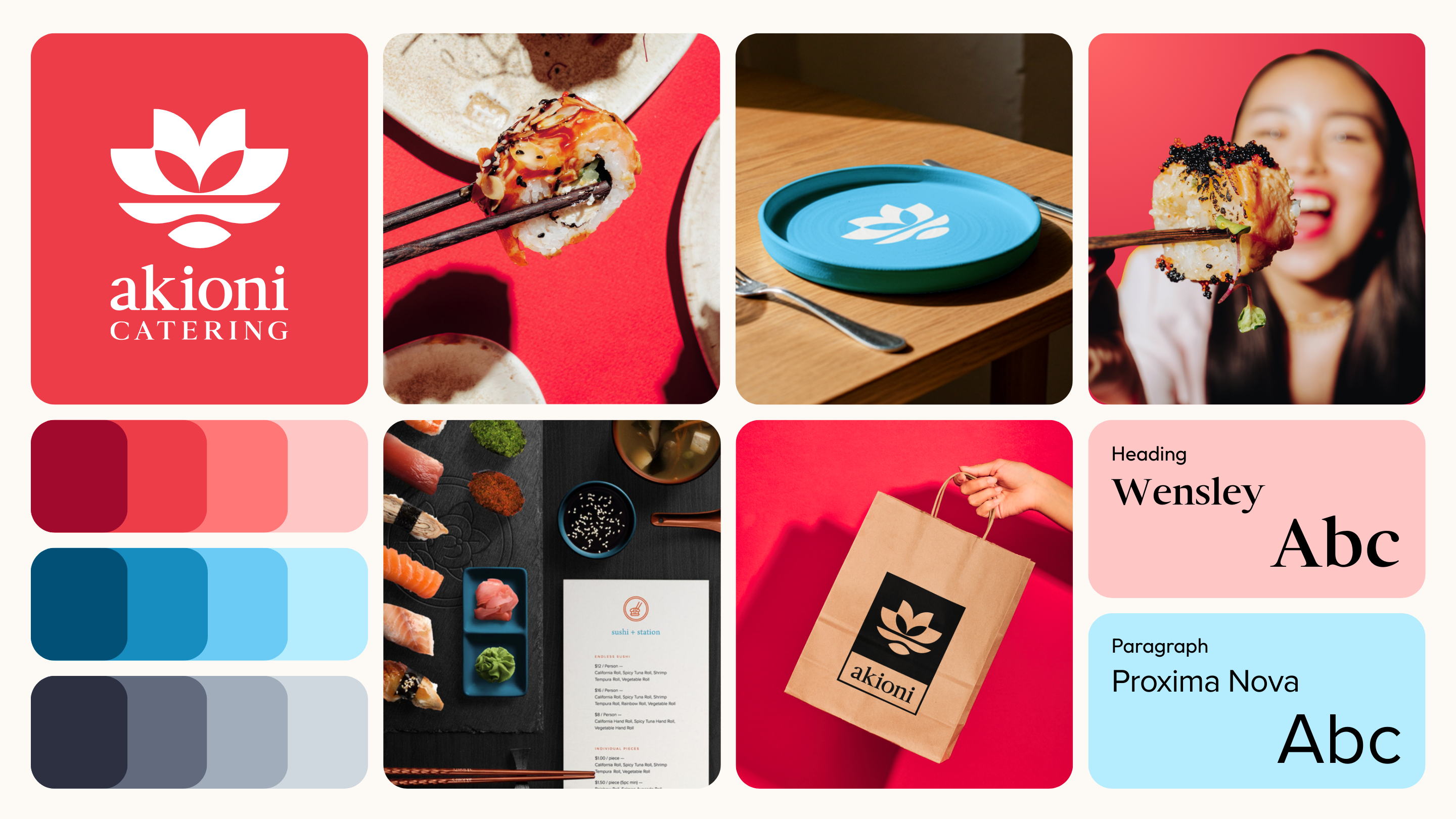 Akioni Brand brand identity branding digital product fonts graphic design logo mood board palette print social media