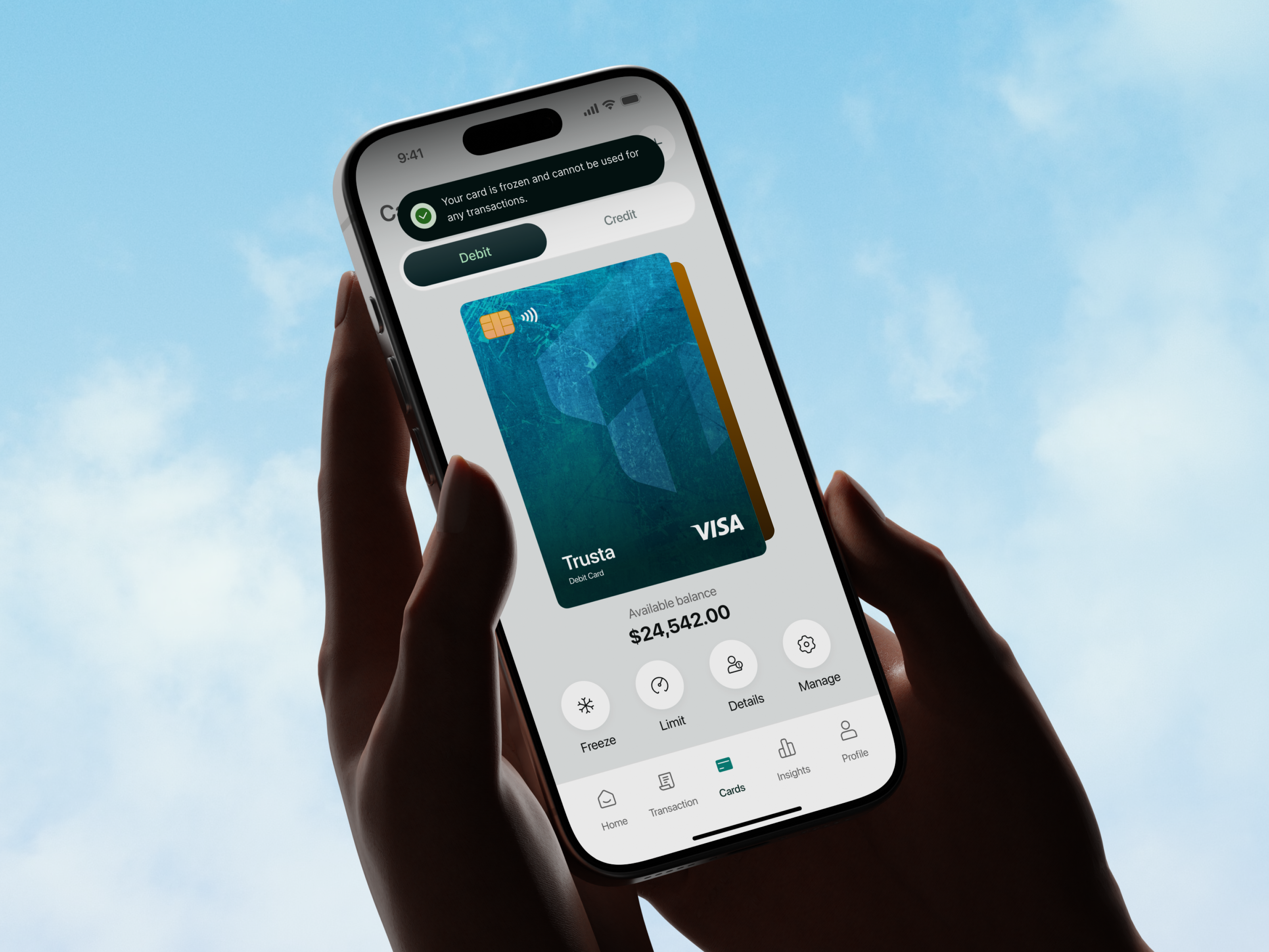 Trusta — Card Freeze & Unfreeze Flow 🧊⚡ animation app banking cards clean design fintech flow freeze illustration interaction mobile motion graphics orely security ui ux
