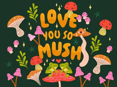 ✨🍄Greeting Card | Kudoboard 🍄‍🟫🌿 artwork colorful digital illustration graphic design greeting card illustration illustrator lettering mushroom plants valentines illustration vector vector illustration
