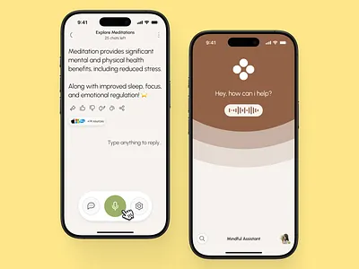 freud v3: AI Mental Health App - Response & Voice Recognition UI ai mental health app ai mental health companion app assistant response ui brown calm clean flat freud ui kit green mental health assistant app mental health companion app mindful companion app minimal smart mental health ui soft strangehelix voice recognition voice recognition ui voice ui yellow
