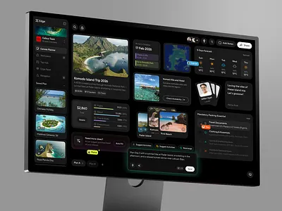 Edge ⎻ Trip Planner Widget ai ai product budgeting canvas collaborative dark graphic design itinerary planner product design schedule tools travel trip ui ux vacation web web app widget