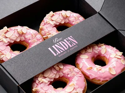 Bakery and Coffee Donut Packaging Logo Design bakery brand identity branding cafe charcoal coffee color palette dark grey donut packaging grey logo design logotype minimal packaging pink premium soft pink typography visual identity wordmark