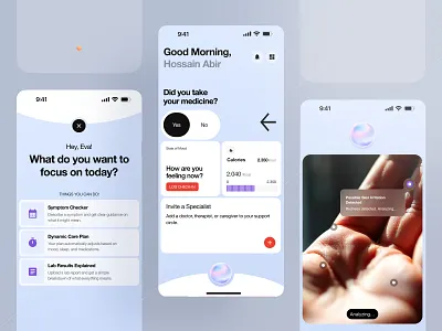 Personal AI Health Assistant Mobile App ai health app healthcare interaction design mobile app product design symptom checker ui design usability ux design wellness app