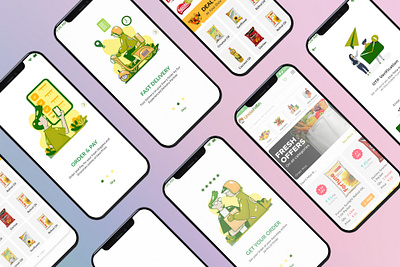UncleFresh - A Veg, Fruits & Grocery Ordering App android app design branding design graphic design illustration mobile app design ui vector welcome page