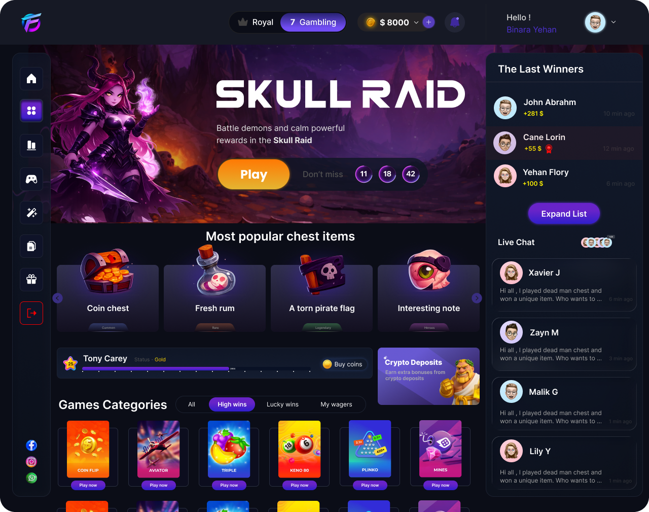 Gaming Website Dashboard UI Design gaming glassmorphism ui ux website