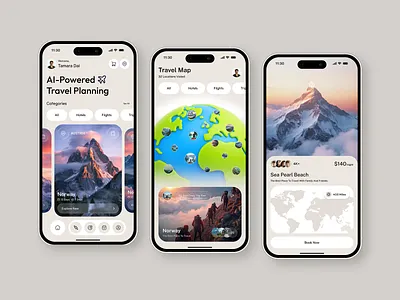 AI Travel Mobile App UI ai app ai travel clean ui minimal ui mobile app design mobile ui smart travel travel app travel assistant trip planner ui uiuxdesign