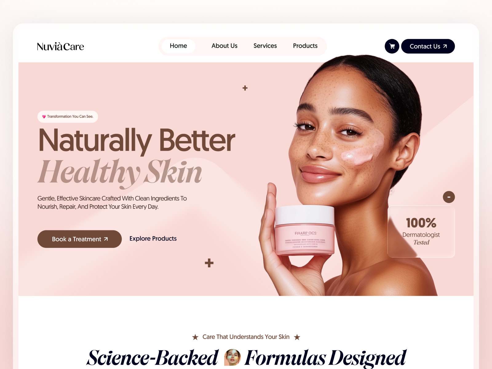 Nuvia Care – Luxury Beauty, Seamlessly Delivered Ecommerce beauty care beauty website cosmetics development ecommerce beauty website ecommerce website glowing hero section landing page makeup modern website nuviacare shopify skin care skin care service techwitpro webflow website header woman skin care