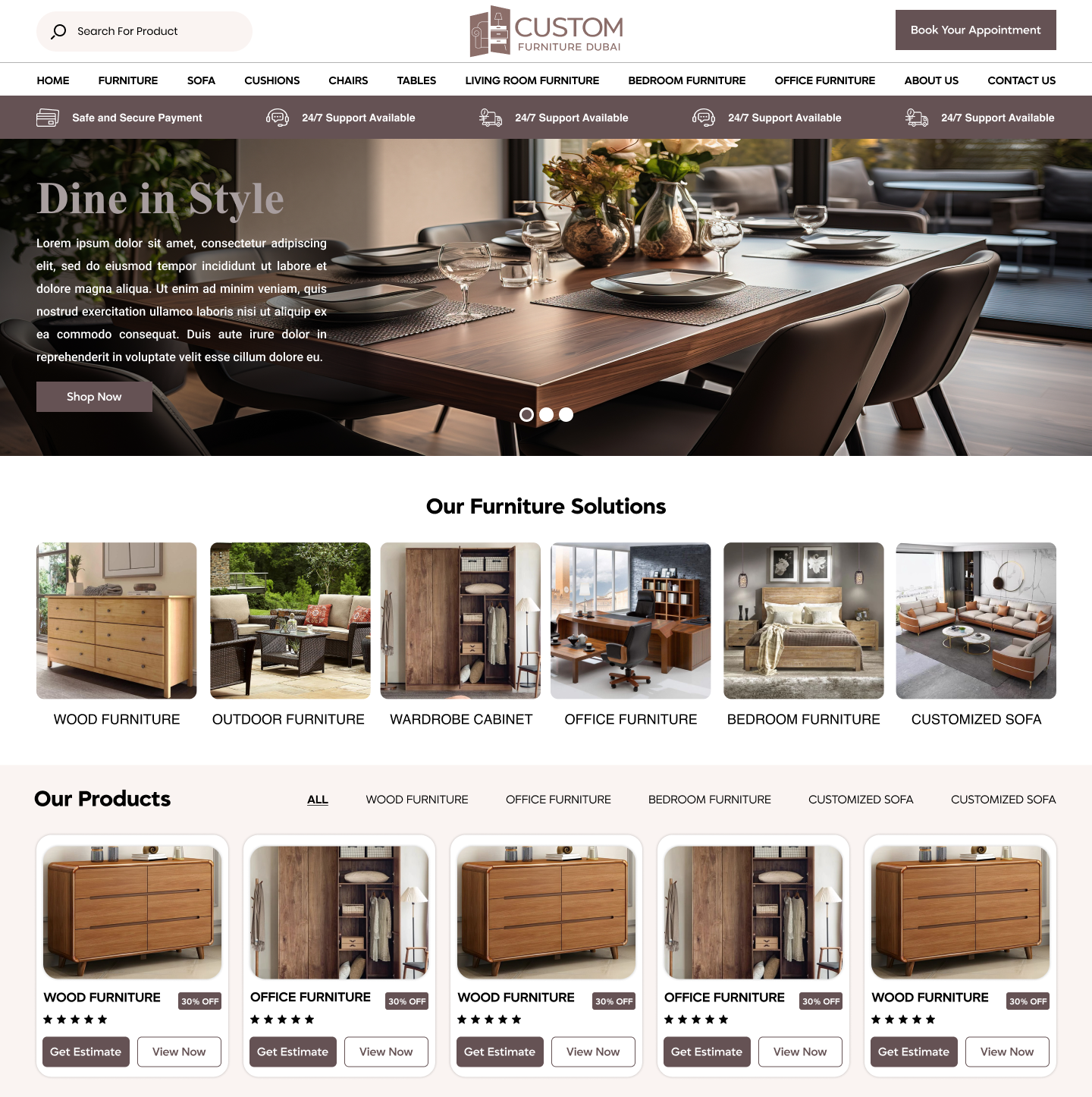 Custom Furniture Dubai UI Design - Furniture Store in Dubai ecommerce ecommerce ui furniture store furniture website design interior design ui web design website design