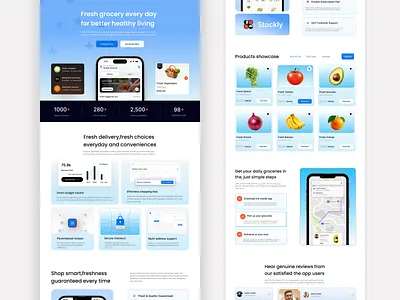 Stockly – Smart Grocery & Food Delivery Landing Page app design clean ui daily ui digital product dribbble ecommerce figma design food delivery grocery app grocery delivery landing page minimalist design shopping app stockly ui design user interface ux design visual design web design web development