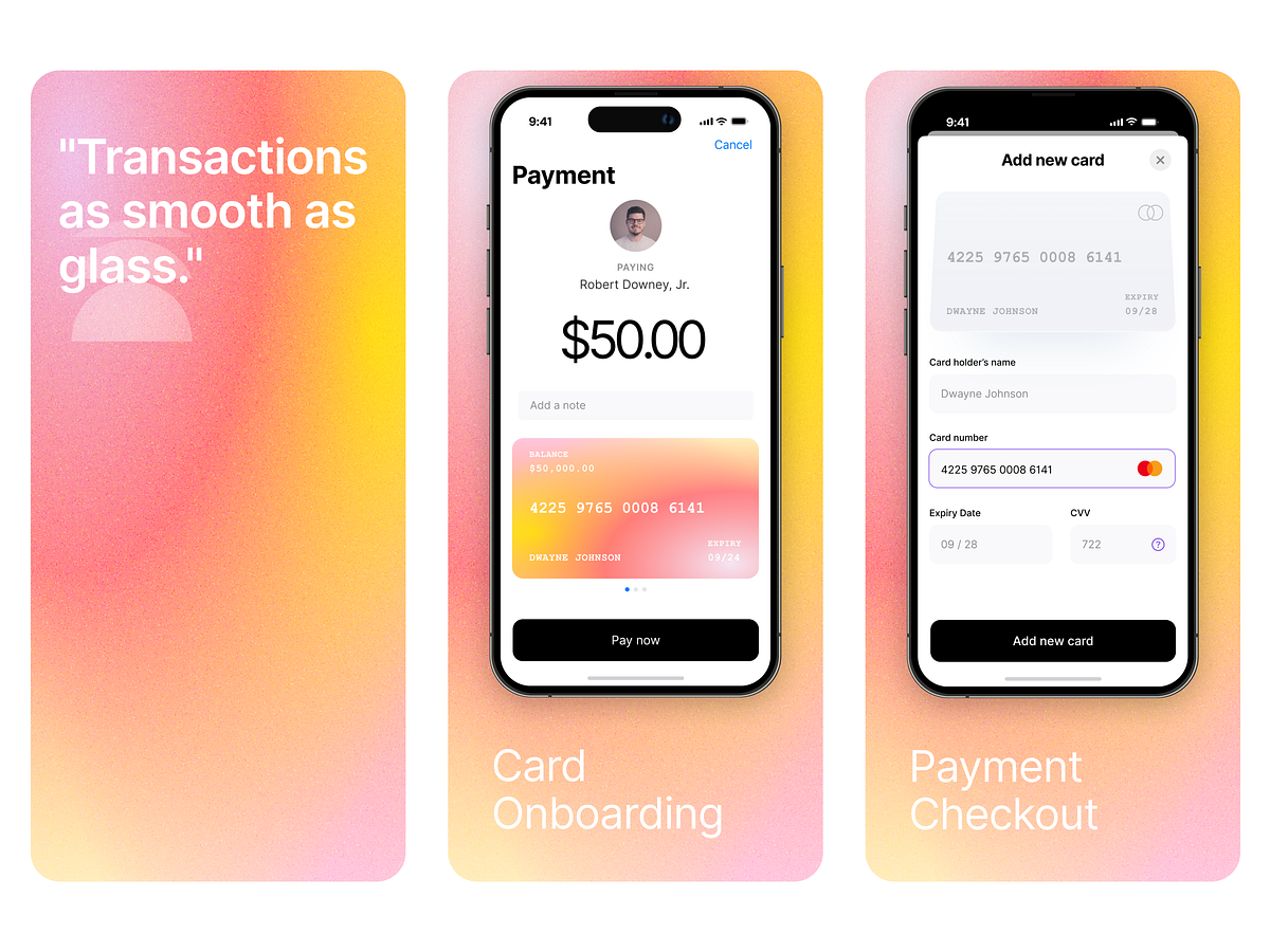 ✨ Glass Morphism Payment Experience — Card Onboarding & Checkout
