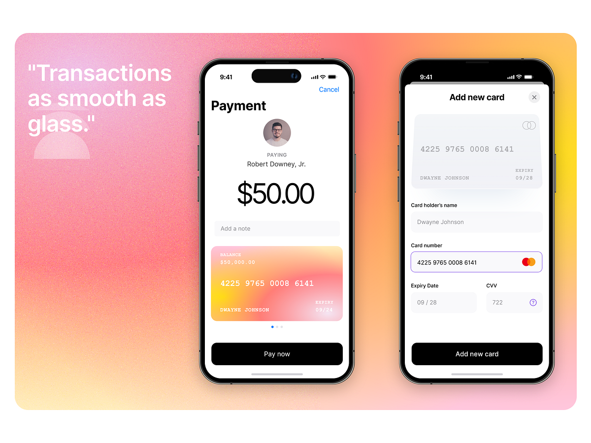 ✨ Glass Morphism Payment Experience — Card Onboarding & Checkout Image 0