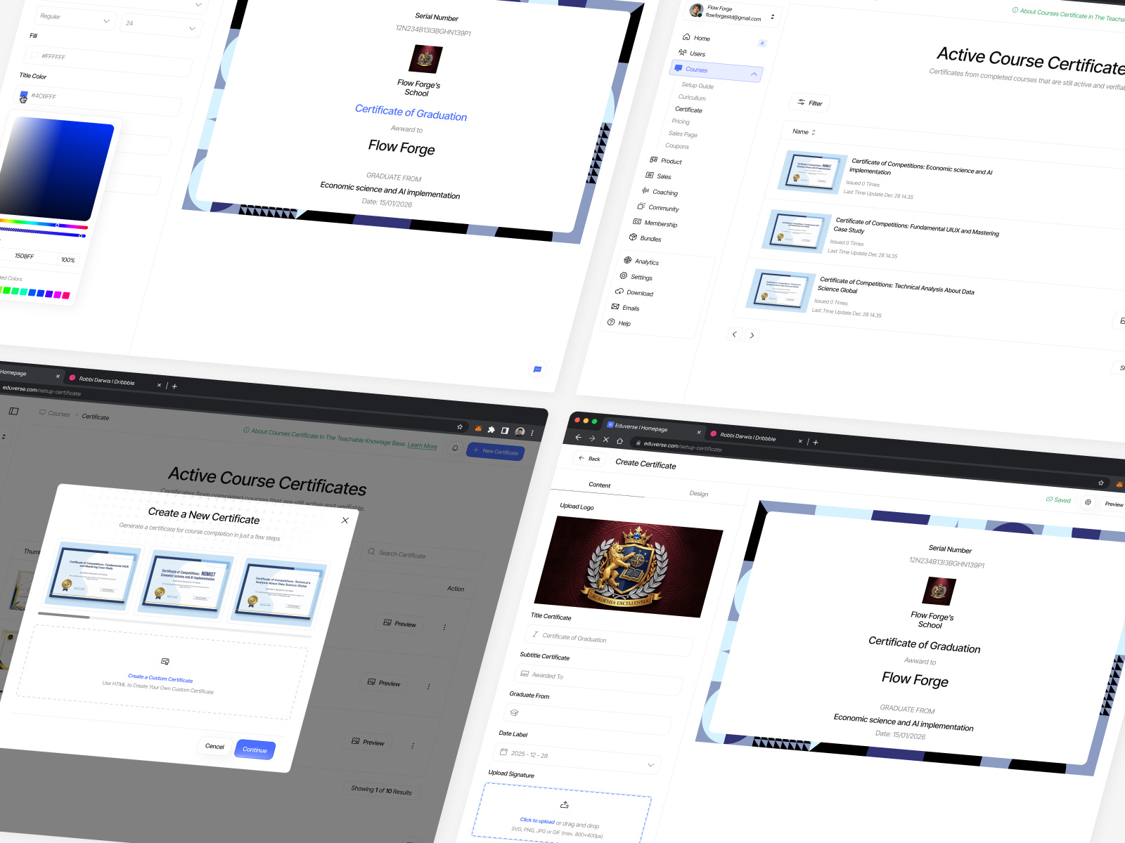 Eduverse - AI for Online Course Creator (Setup Certificate Flow) ai education ai product certificate creator community platform course builder course creation course platform design systems edtech education app generate course learning management system learning platform online course creator podcast builder redesign saas setup curriculum ui ux design web app