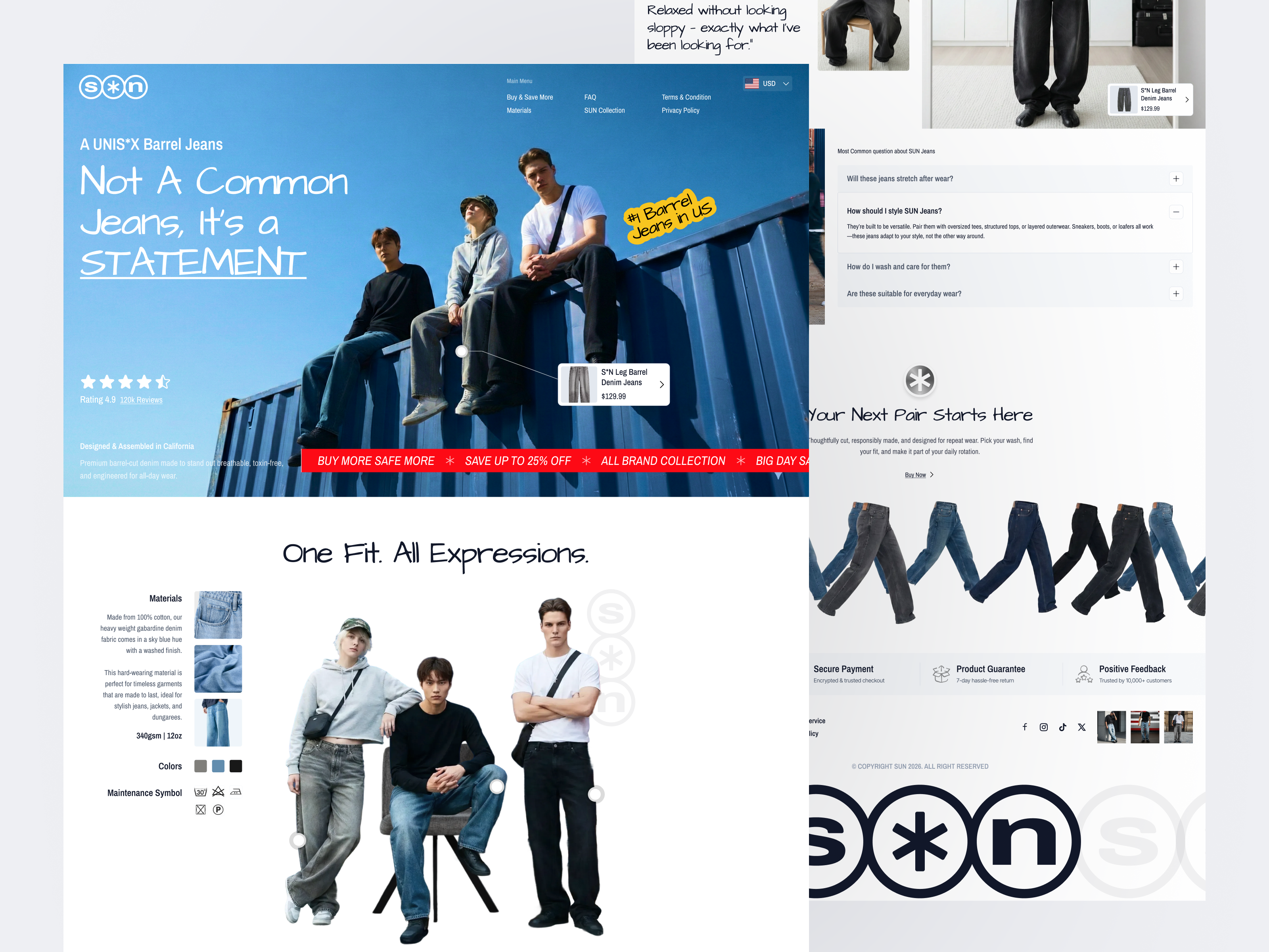 S*N - Denim Fashion Ecommerce Landing Page conversiondesign denimbrand ecommerce fashionwebsite figmadesign funneldesign landingpage minimalui modernui productpage responsivedesign uidesign uiux uxdesign webdesign