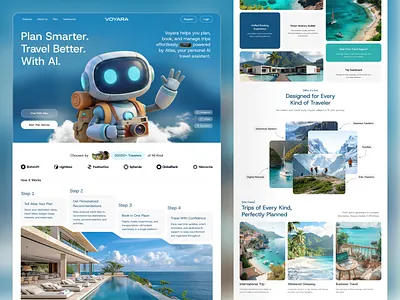 Voyara - AI-Powered Travel Booking Landing Page ai booking ui clean ui hero section itinerary builder landing page modern design responsive design travel app travel design travel website ui design ux design web design