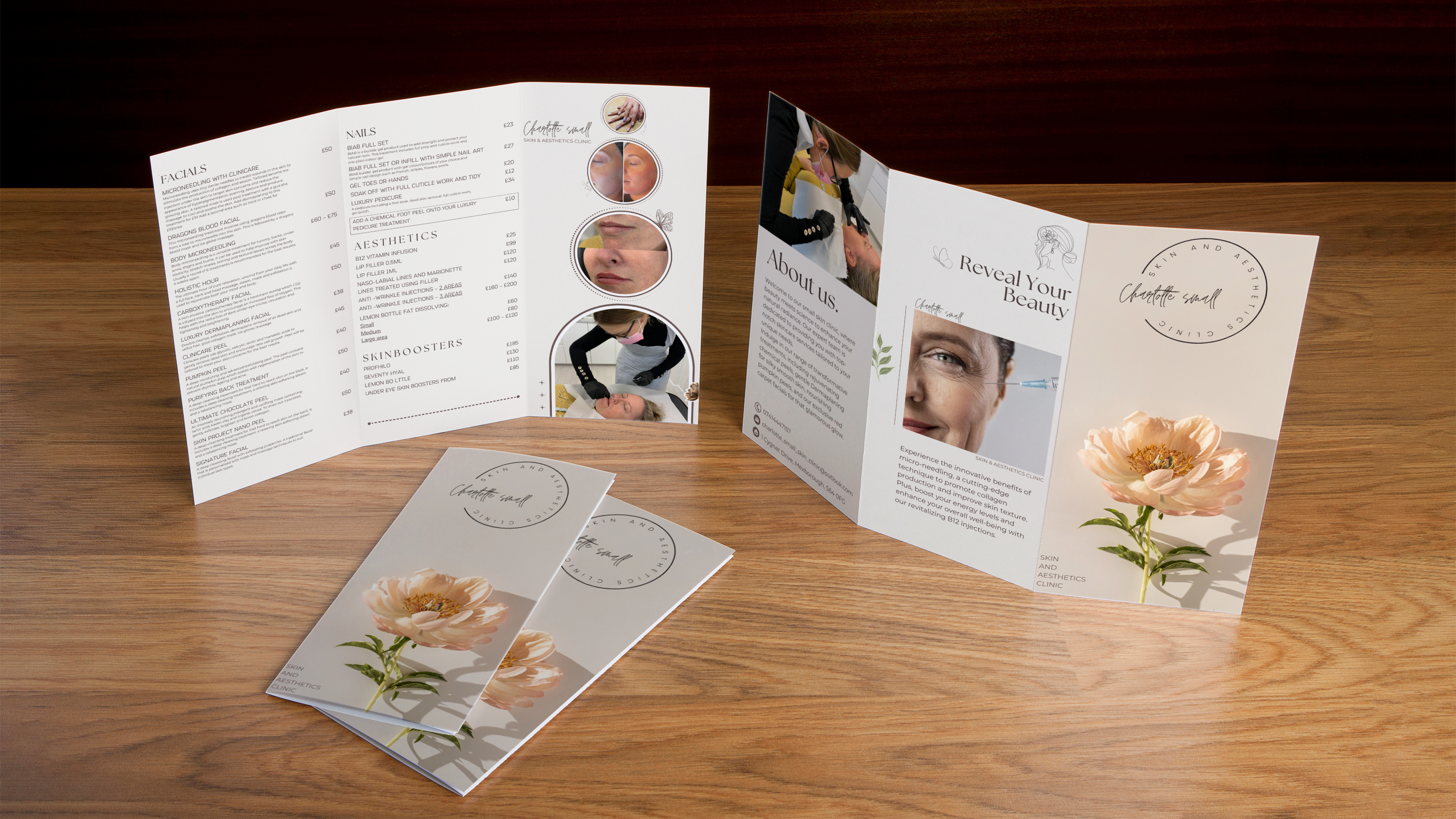 Trifold brochure design for aesthetic clinic