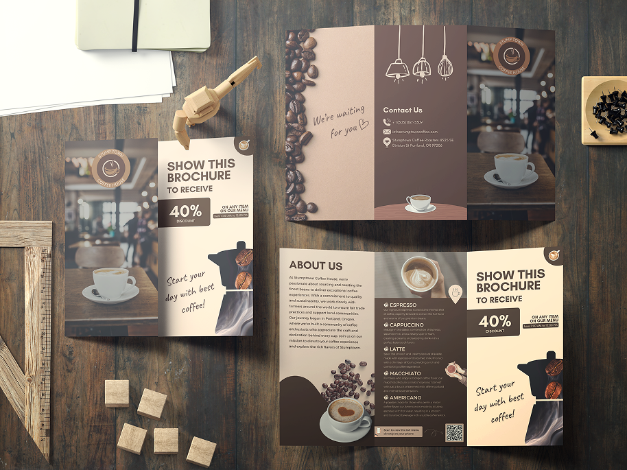 Trifold Brochure Design for Coffee Shop aesthetic booklet booklet design brochure brochure design cafe coffee coffee house flyer graphic design poster print design trifold trifold design