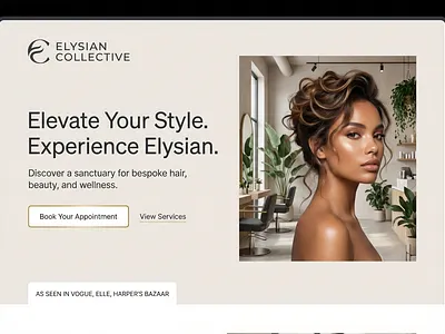 Elysian Collective,Luxury Beauty & Wellness Landing Page. aesthetic design beauty website branding clean design creative direction figma design landing page luxury design minimal ui modern ui ui design ux design web design website concept