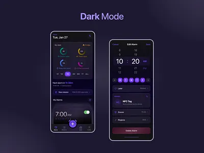 Smart Alarm Mobile App Design / Dark Mode alarm app android app app design dark mode dark ui ios app mobile app mobile design mobile ui mobile ux uiux ux design