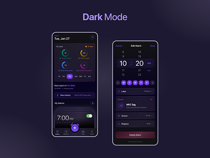 Smart Alarm Mobile App Design / Dark Mode