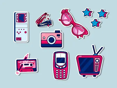 90's sticker sheet adobe illustrator branding colorful design graphic design illustration logo ui vector