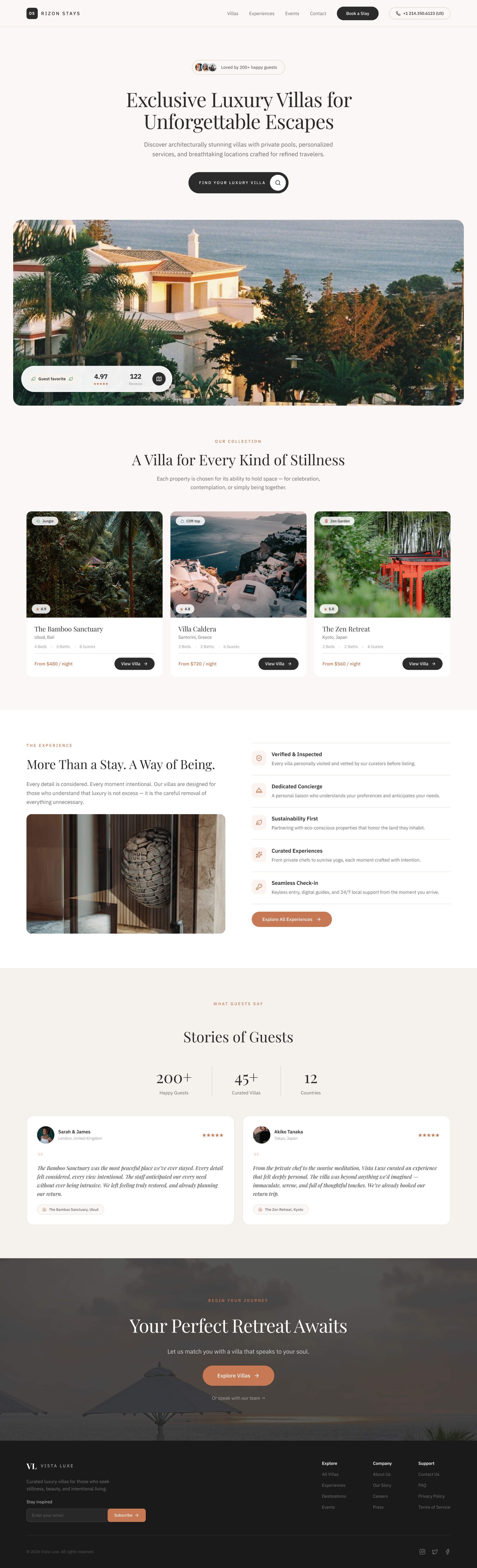 Rizon Stays Luxury Villa Landing Page Design branding design graphic design landing ui ux webpage website