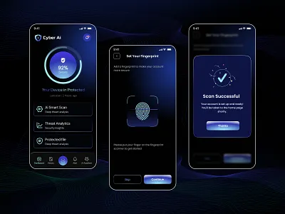 Cyber Security AI Mobile App & Smart Scan Screen Design ai app ai mobile appdesign cyber app cyber security app cybersecurity dark app mobile app mobileapp mobileui sass ui ux vpnapp