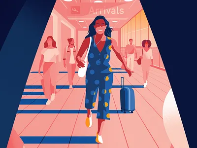 Arrivals airport clean line illustration dramatic angle dramatic shadow flat illustration geometric composition hero illustration holiday illustration jack daly joyful illustration love people illustration product illustration reportage running illustration scottish illustrator travel vacation vector illustration