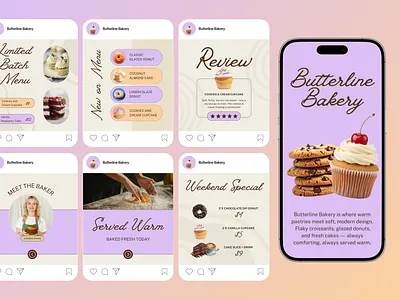 Butterline Bakery — Instagram Template Kit bakery design brand identity branding cafe branding canva templates carousel design content design digital marketing food and beverage food branding graphic design instagram post instagram templates restaurant branding small business design social media design social media kit template kit typography ui design