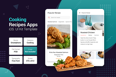 Cooking Recipes Apps iOS UI Kit Template app branding graphic design ui ux