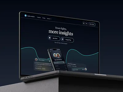 Couples Analytics - Relationship App - Web Design couples dark theme data visualization facilitator features insights love motion design page pricing product design relationship relume web design webflow
