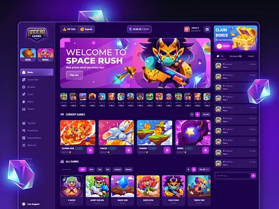 Casino Website Design 3d branding casino dark design flat illustration modern purple ui website