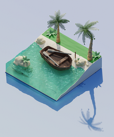 Boat on the island 3d