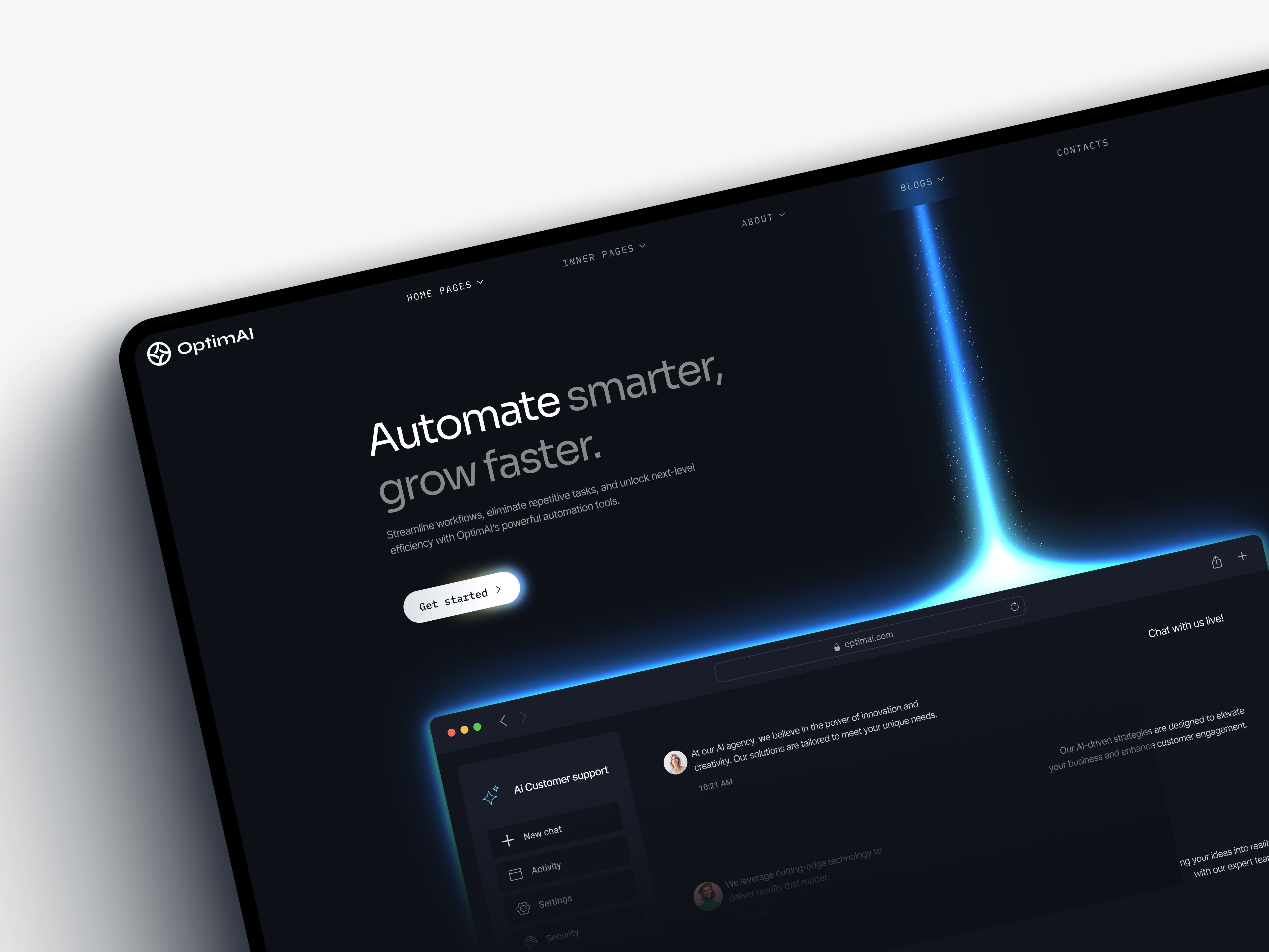 Automate Smarter, Grow Faster ai agency app design artificial intelligence automation chatbot ui dark mode dashboard data visualization futuristic glassmorphism glow effect landing page minimalist product design saas software tech startup ui design ux design web design